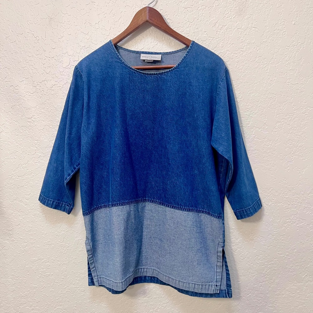 Designs Limited Vintage‎ Denim Tunic Top Two Tone Colorblock Blue Cotton Small
